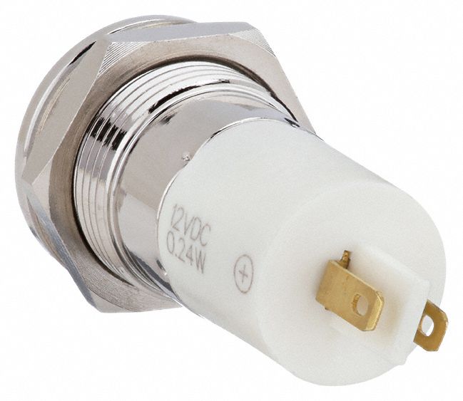 Flush Panel Light: 16 mm Panel Mounting Hole Dia, LED, Green, Flush Head, H16