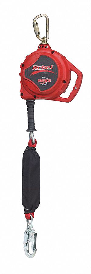 REBEL SELF-RETRACTING LIFELINE, CSA, 1-LEG, VIS LOAD IND, CAP 420 LB, RED, 20 FT, GALV/ALUM