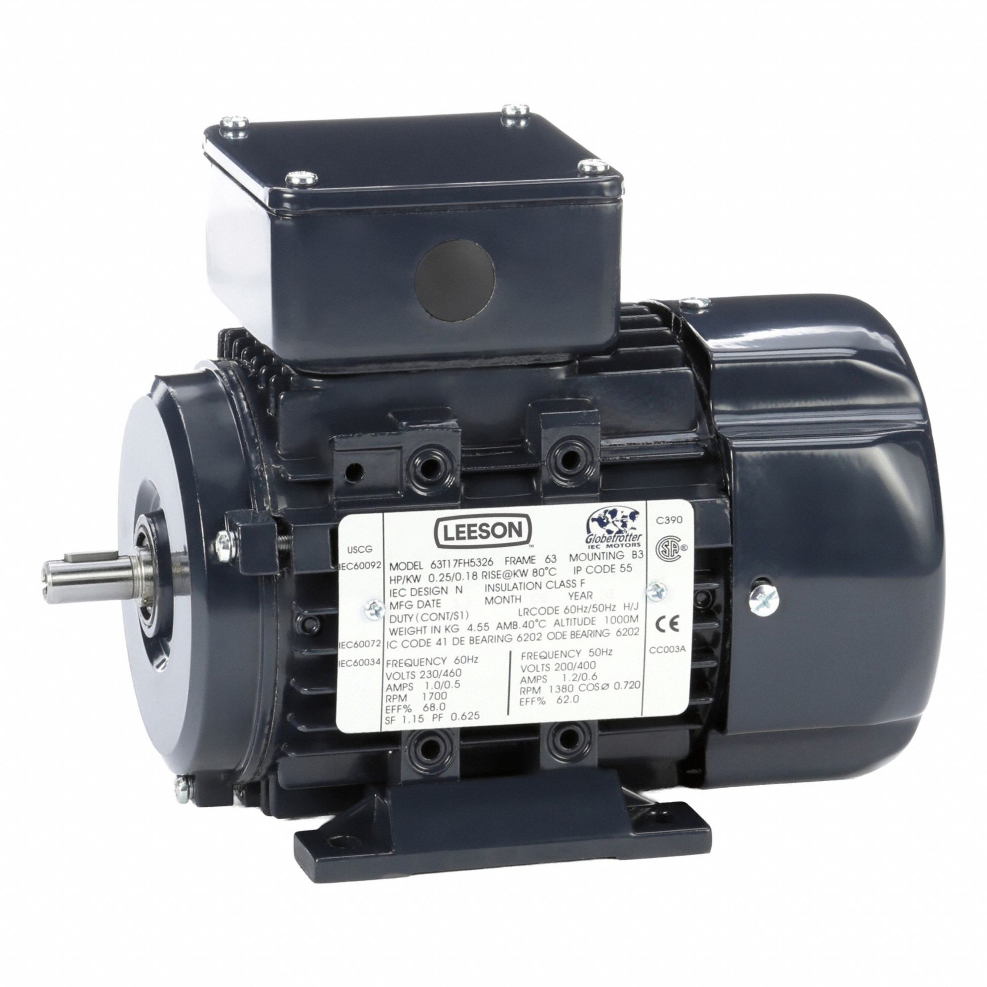 Metric Motor: 1/4 hp, Rigid Base Mount, 63 Frame Size, Totally Enclosed Fan Cooled, 1, 740 RPM