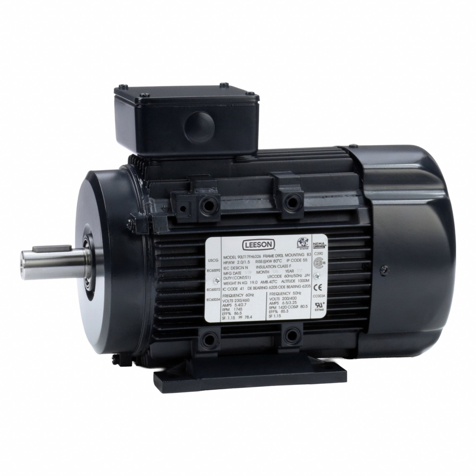 Metric Motor: 2 hp, Rigid Base Mount, 90L Frame Size, Totally Enclosed Fan Cooled, 1, 695 RPM