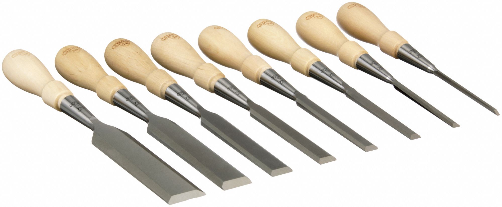 SOCKET CHISEL SET, WOOD, 13 3/4 IN OVERALL L, 8 PIECES, STRAIGHT TIP SHAPE