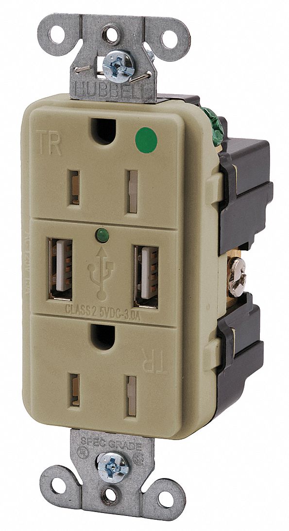24PK94 - USB Charge Recp 15A 125V 3.8A@5VDC Ivory