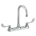 Straight-Spout Dual-Wristblade-Handle Three-Hole Widespread Deck-Mount Kitchen Sink Faucets