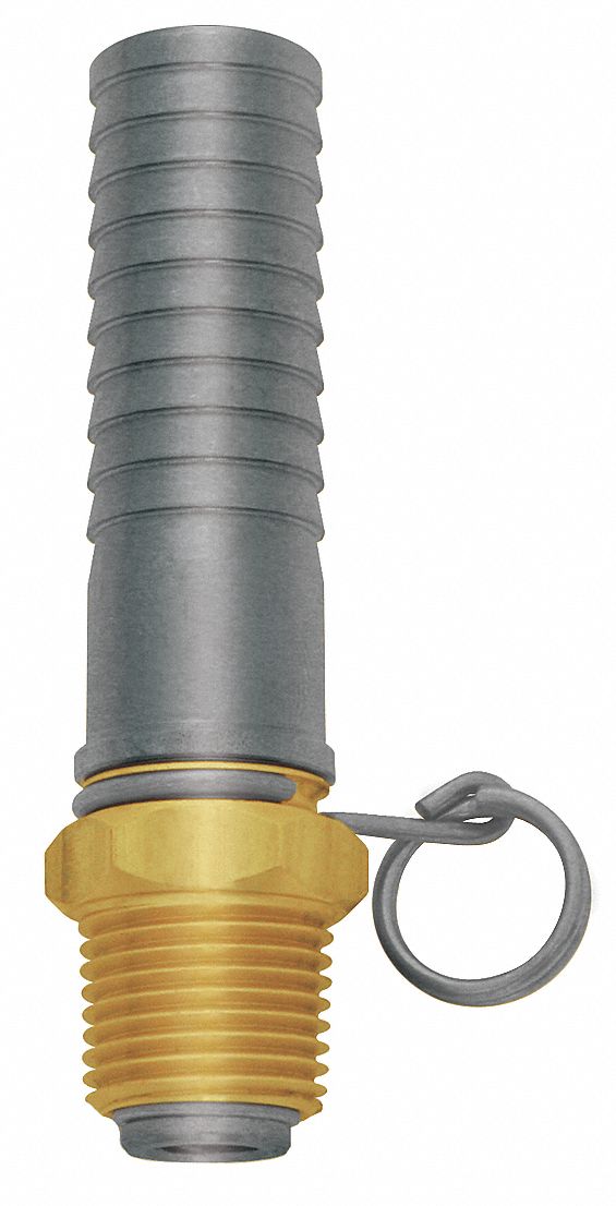 Swivel Hose Adapter: Brass/Stainless Steel, Brass, 3 3/4 in Overall Lg, Barb