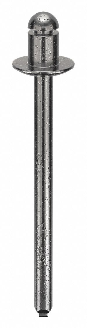Blind Rivet, 1 9/40 in L, 1/8 in dia, PK100: Inch, 1 7/32 in Overall Lg, 1/8 in Body Lg, Dome, 100 PK