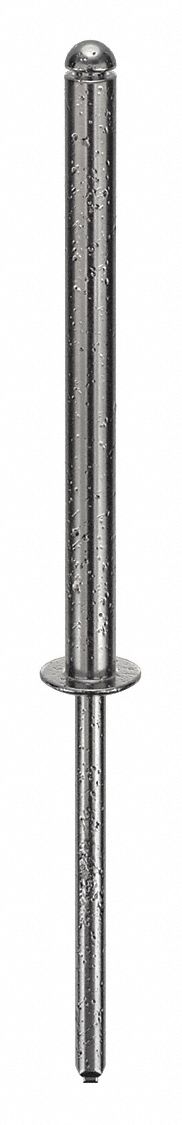 Blind Rivet, 2 3/5 in L, 1/8 in dia, PK100: Inch, 2 19/32 in Overall Lg, 13/32 in Body Lg, Dome, 100 PK