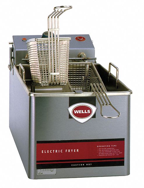 Electric Fryer: 2 Fry Pots, 14 lb Capacity, 21 7/8 in Overall Dp, 9 3/8 in Overall Ht, 120V AC