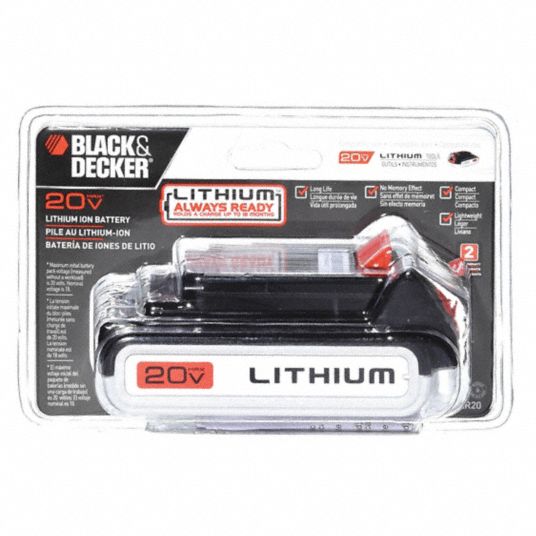 Black + Decker Battery, Lithium Ion, 20 V