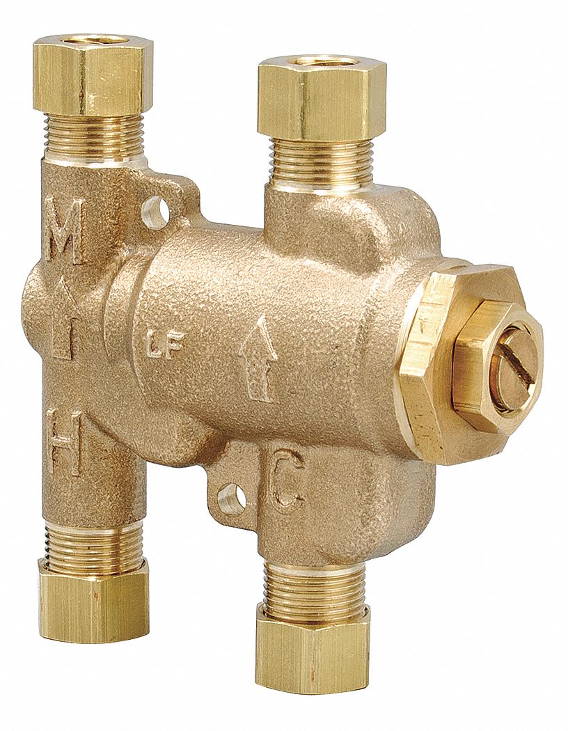 WATTS 3/8 in Compression Inlet Type Mixing Valve, Bronze, 0.5 to 2.25 ...