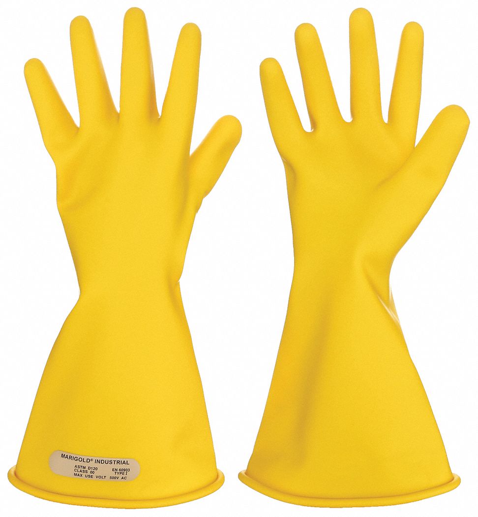 Electrical-Insulating Gloves: 500V AC, 750V DC, Yellow, 10 Size - Numeric, Type I, 1 PR