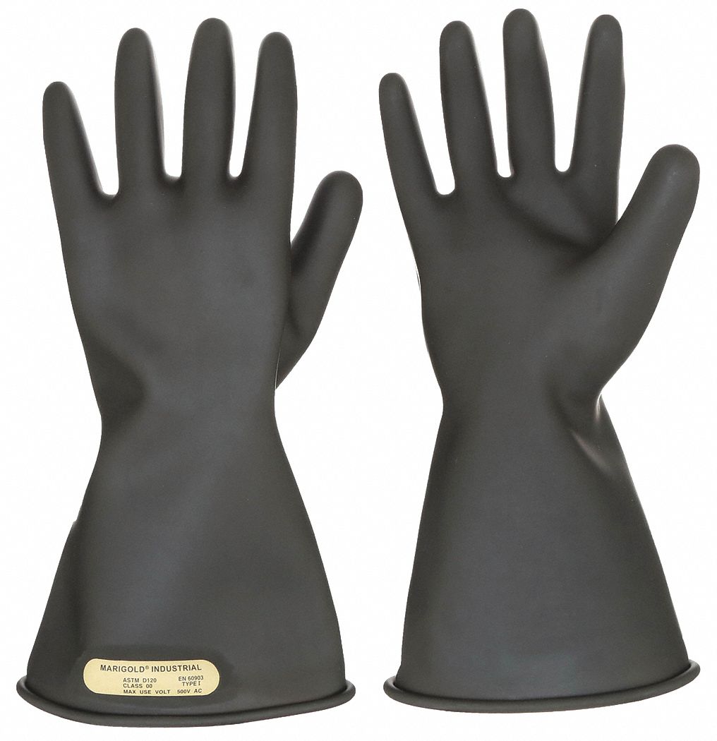 Electrical-Insulating Gloves: 500V AC, 750V DC, Black, 10 Size - Numeric, Type I, 1 PR