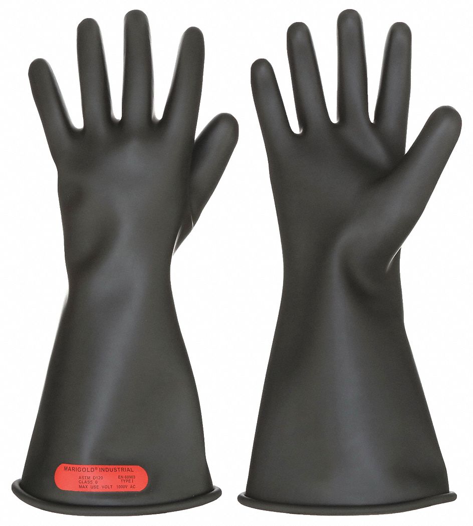 Electrical-Insulating Gloves: 1, 000V AC, 1, 500V DC, Black, 10 Size - Numeric, Type I, 1 PR