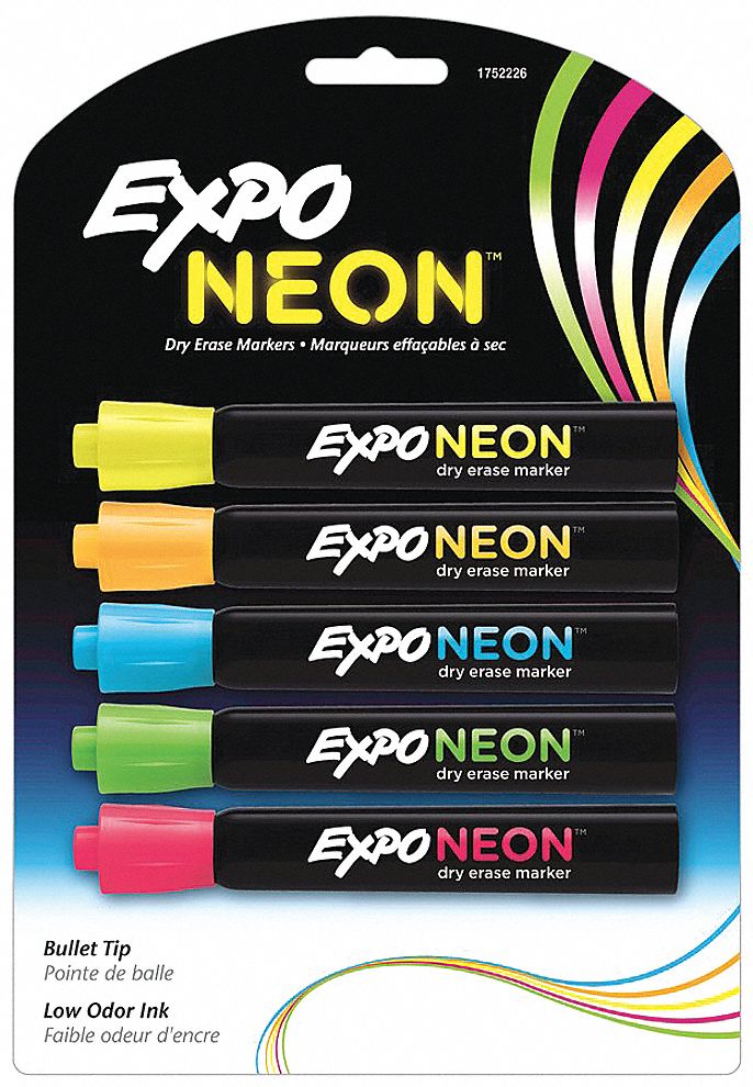 Expo Neon Dry Erase Bullet Tip Markers, Assorted - 5 count