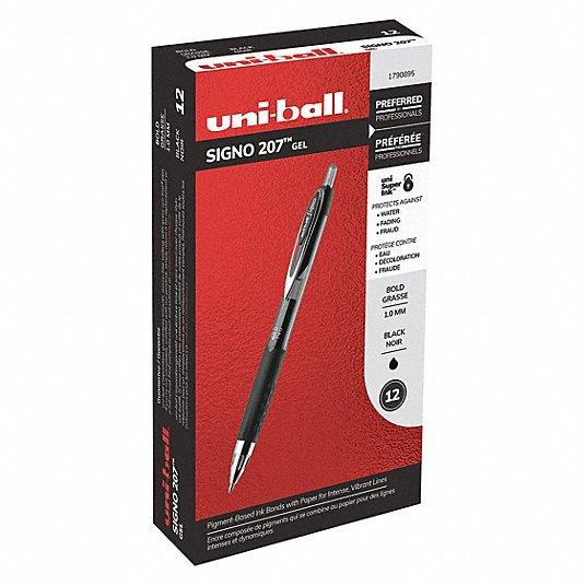 Rollerball Pen: Black, 1 mm Pen Tip, Retractable, Includes Pen Cushion, Plastic, Transparent, 12 PK