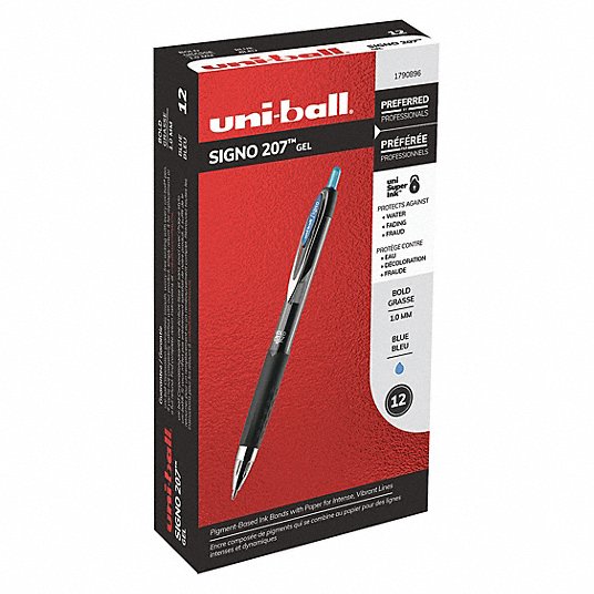 Rollerball Pen: Blue, 1 mm Pen Tip, Retractable, Includes Pen Cushion, Plastic, Transparent, 12 PK