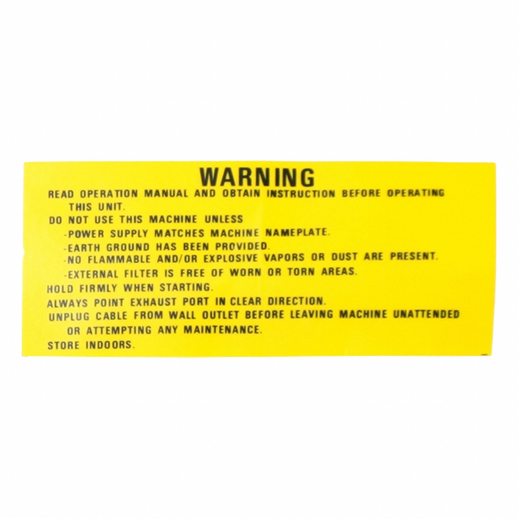 Warning Label: Warning Label, Tornado, For Shop Vacuum, For Shop Vacuum Vacuum Type, 14412