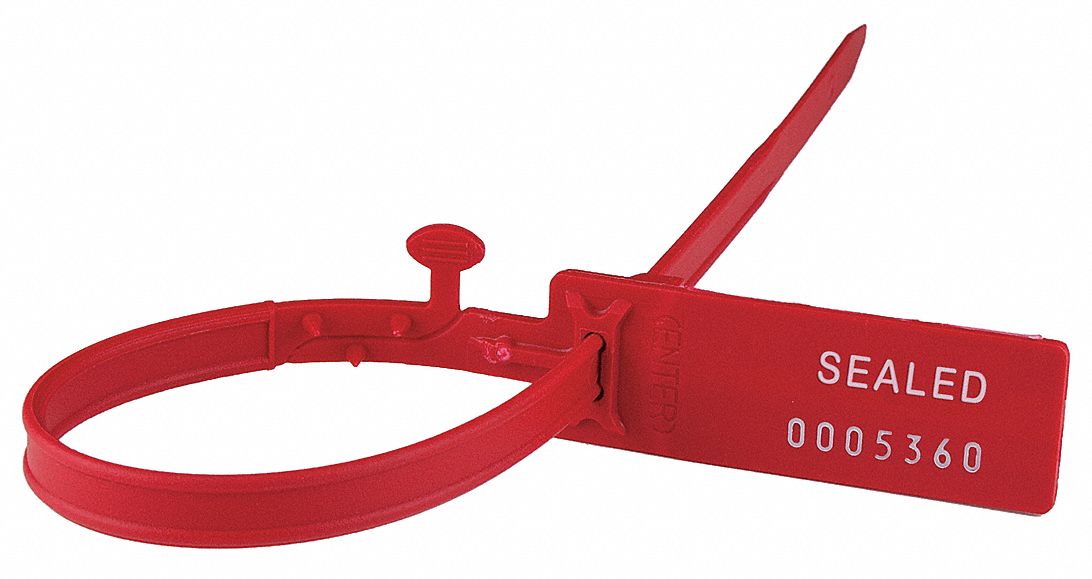 SEAL, SECURITY, NO EXPIRATION TIME, RED, 3.5 MM OR 0.014 IN, 13.21 X 0.3 X 0.31 IN, POLYPROPYLENE