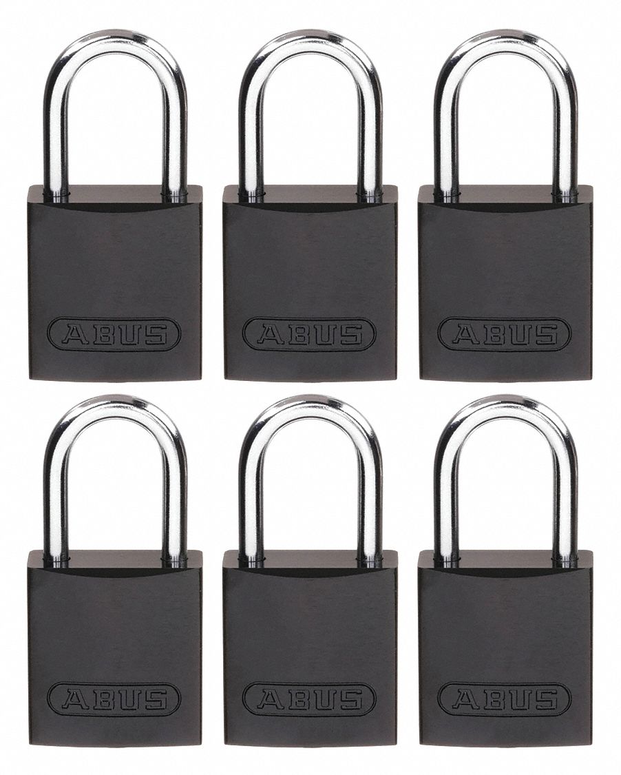 Lockout Padlock: Keyed Alike, Aluminum, Compact Body Body Size, Aluminum, Std, Black, Aluminum