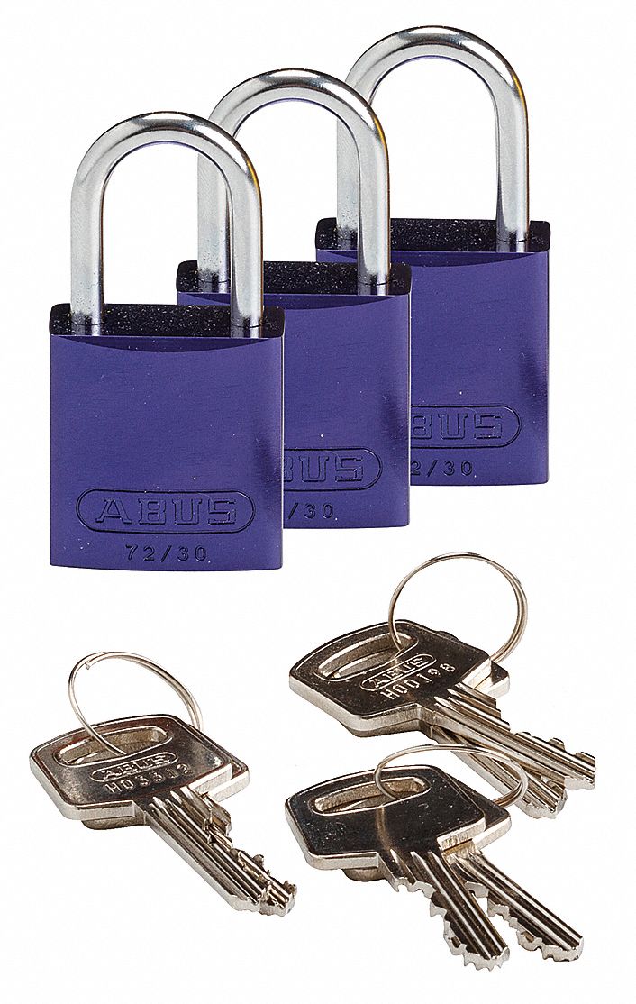 Lockout Padlock: Keyed Alike, Aluminum, Compact Body Body Size, Aluminum, Std, Purple, BRADY