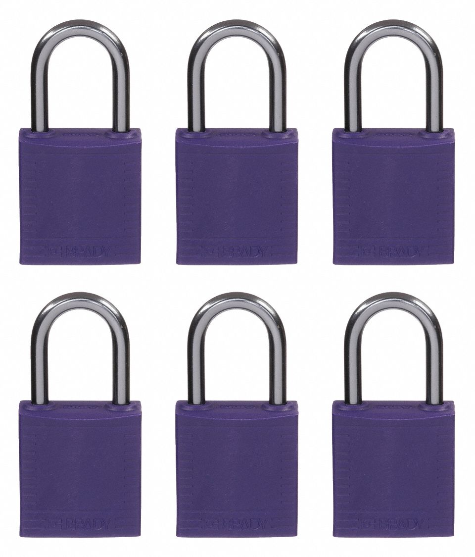 Lockout Padlock: Keyed Alike, Aluminum, Compact Body Body Size, Aluminum, Std, Purple, BRADY