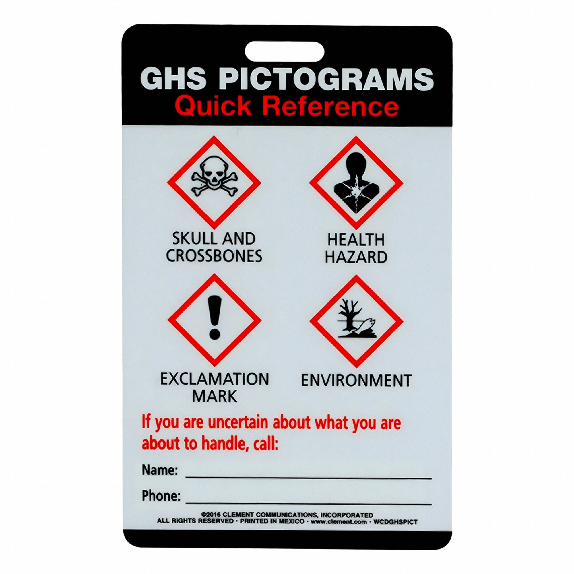 Wallet Card: GHS Pictograms Quick Reference, GHS Pictogram, White, Plastic, 10 PK