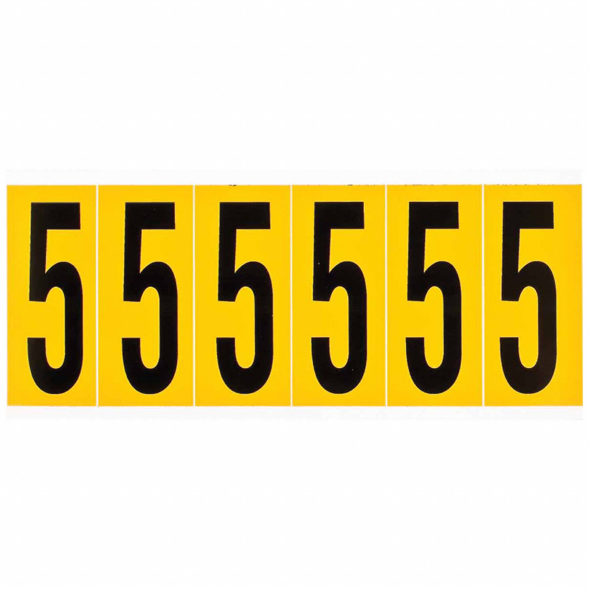Number Label: 3 in Character Ht, Indoor/Outdoor, Non-Reflective, Gothic, Black, 5, Die Cut, 1 Pieces