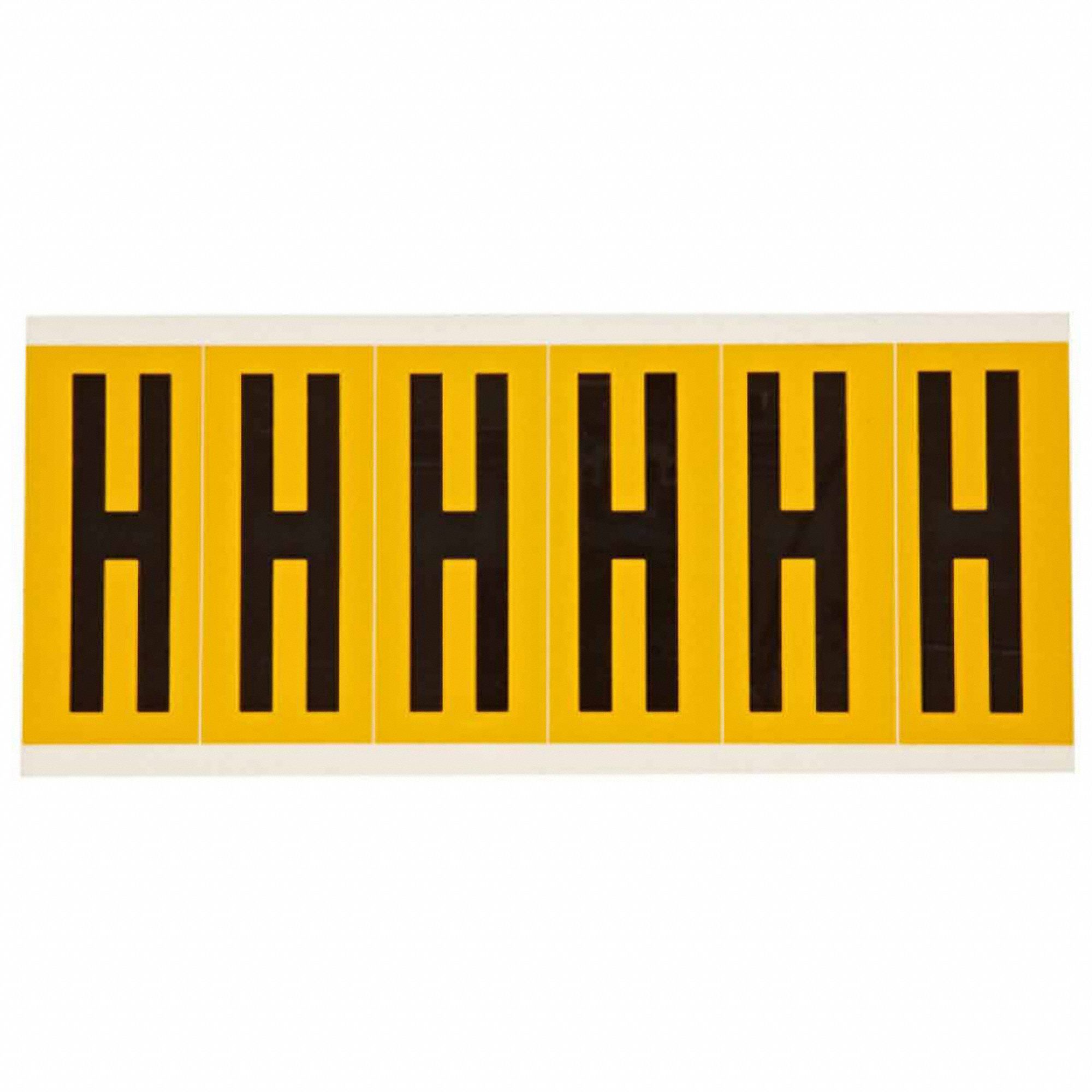 Letter Label: 3 in Character Ht, Indoor/Outdoor, Non-Reflective, Gothic, Black, H, Die Cut, 6 Pieces