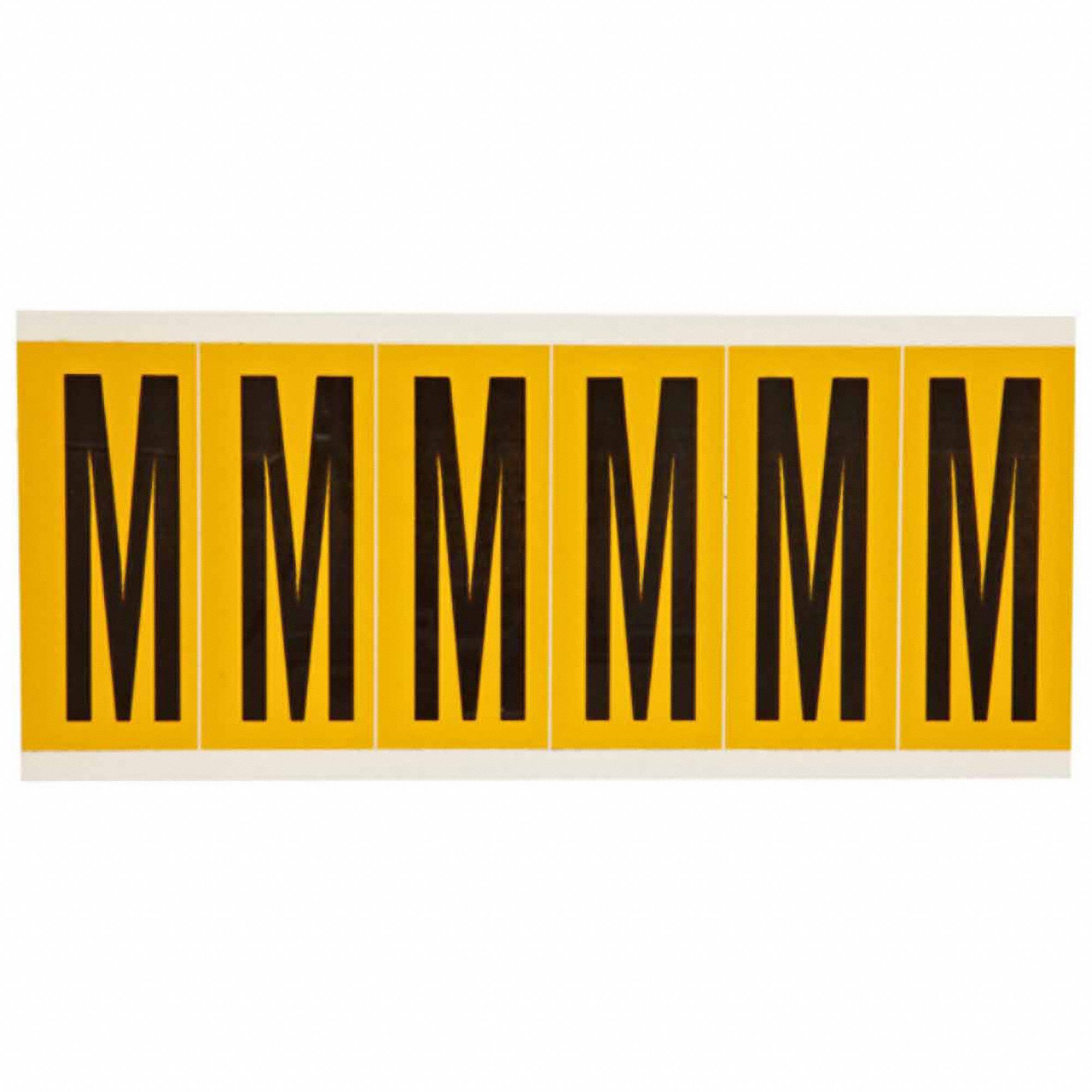 Letter Label: 3 in Character Ht, Indoor/Outdoor, Non-Reflective, Gothic, Black, M, Die Cut, 6 Pieces