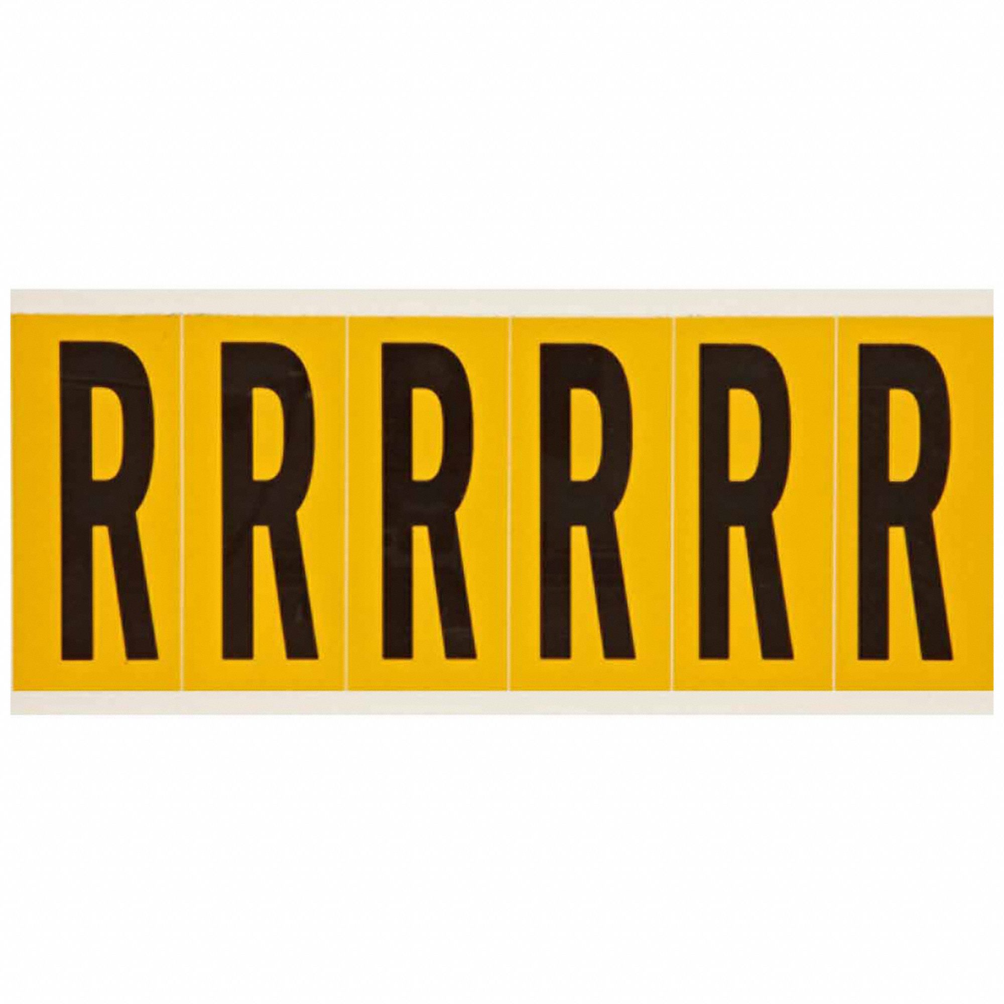 Letter Label: 3 in Character Ht, Indoor/Outdoor, Non-Reflective, Gothic, Black, R, Die Cut, 6 Pieces