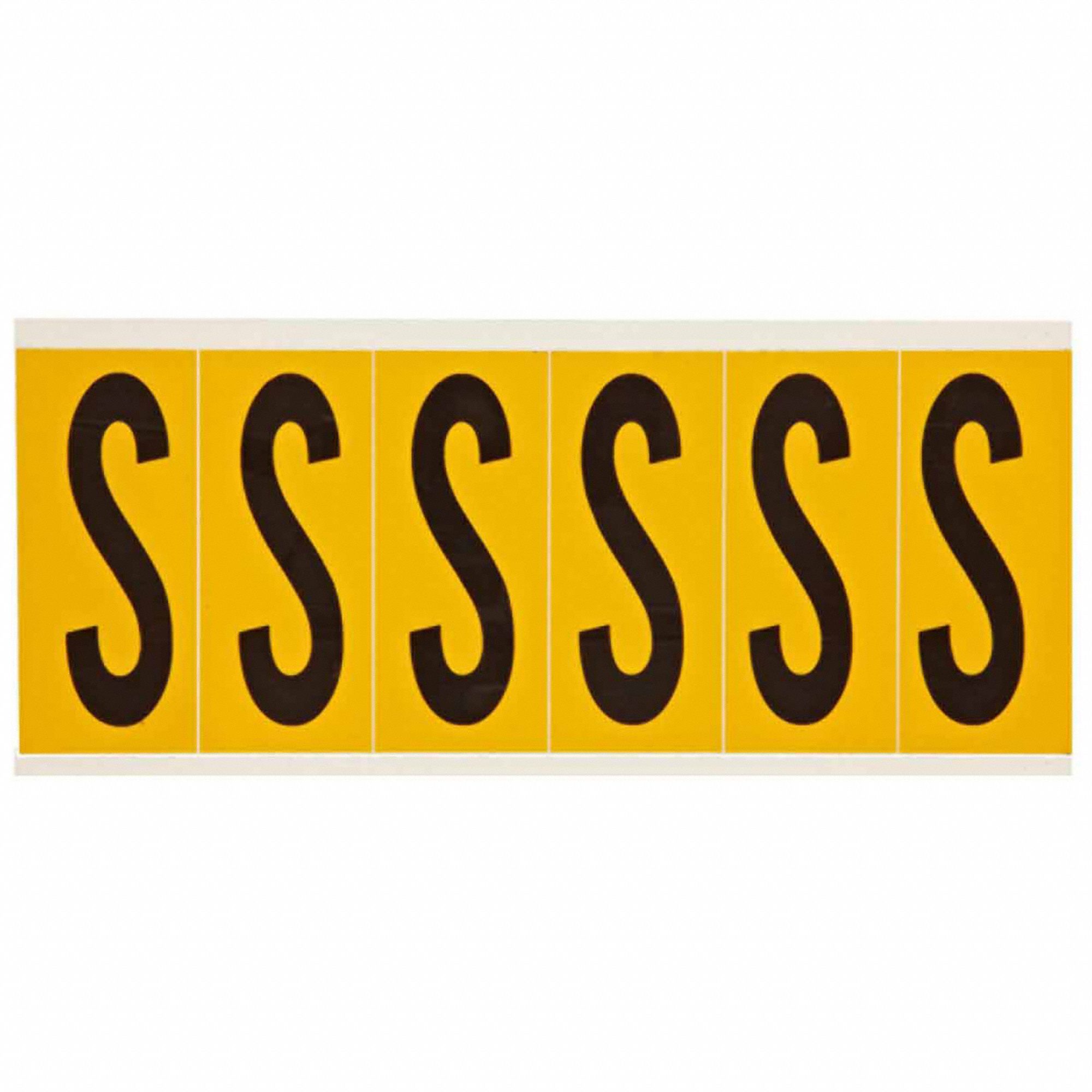 Letter Label: 3 in Character Ht, Indoor/Outdoor, Non-Reflective, Gothic, Black, S, Die Cut, 6 Pieces