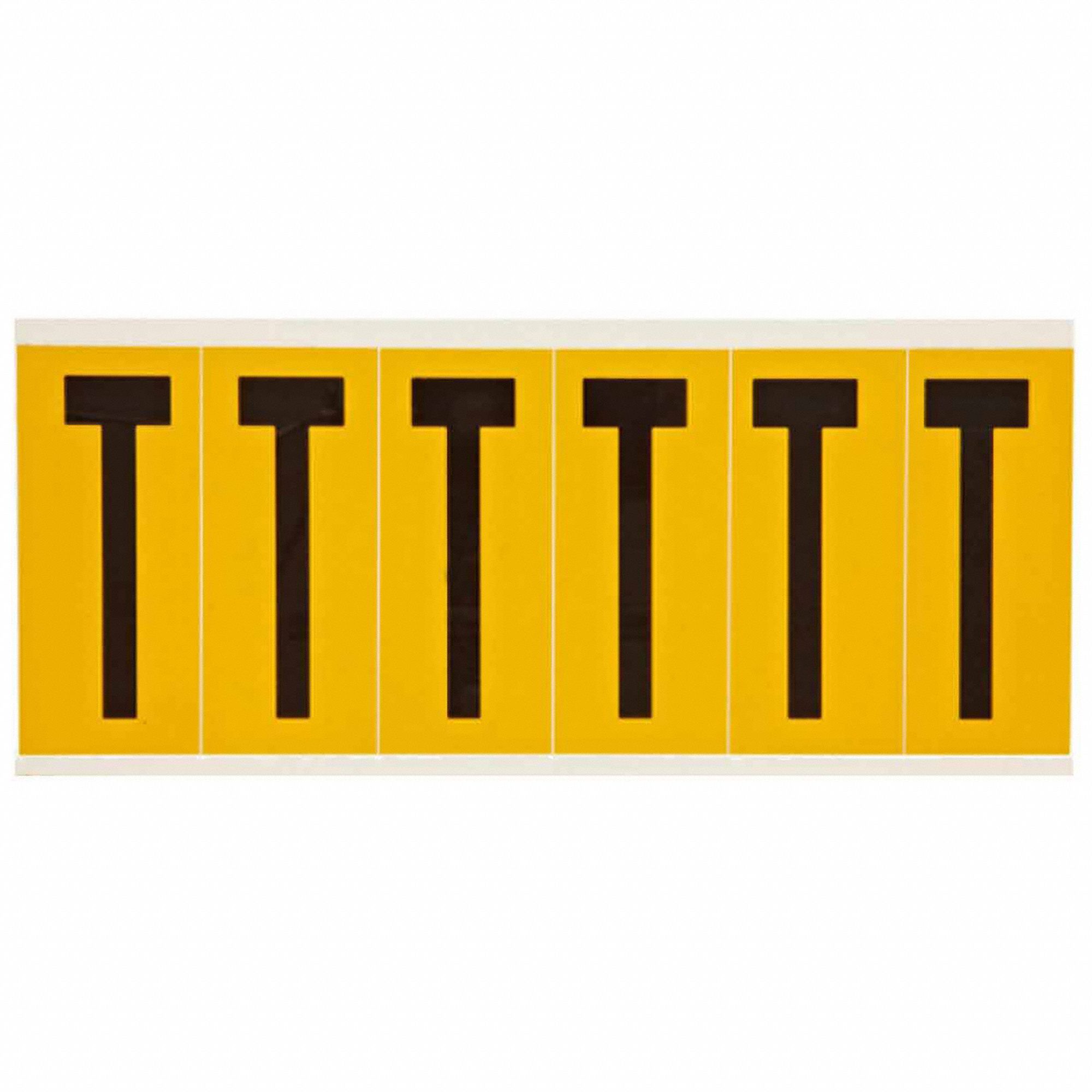 Letter Label: 3 in Character Ht, Indoor/Outdoor, Non-Reflective, Gothic, Black, T, Die Cut, 6 Pieces