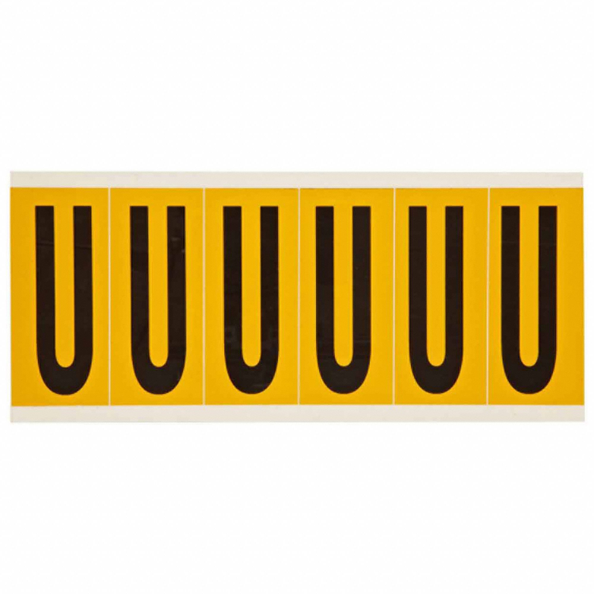 Letter Label: 3 in Character Ht, Indoor/Outdoor, Non-Reflective, Gothic, Black, U, Die Cut, 6 Pieces