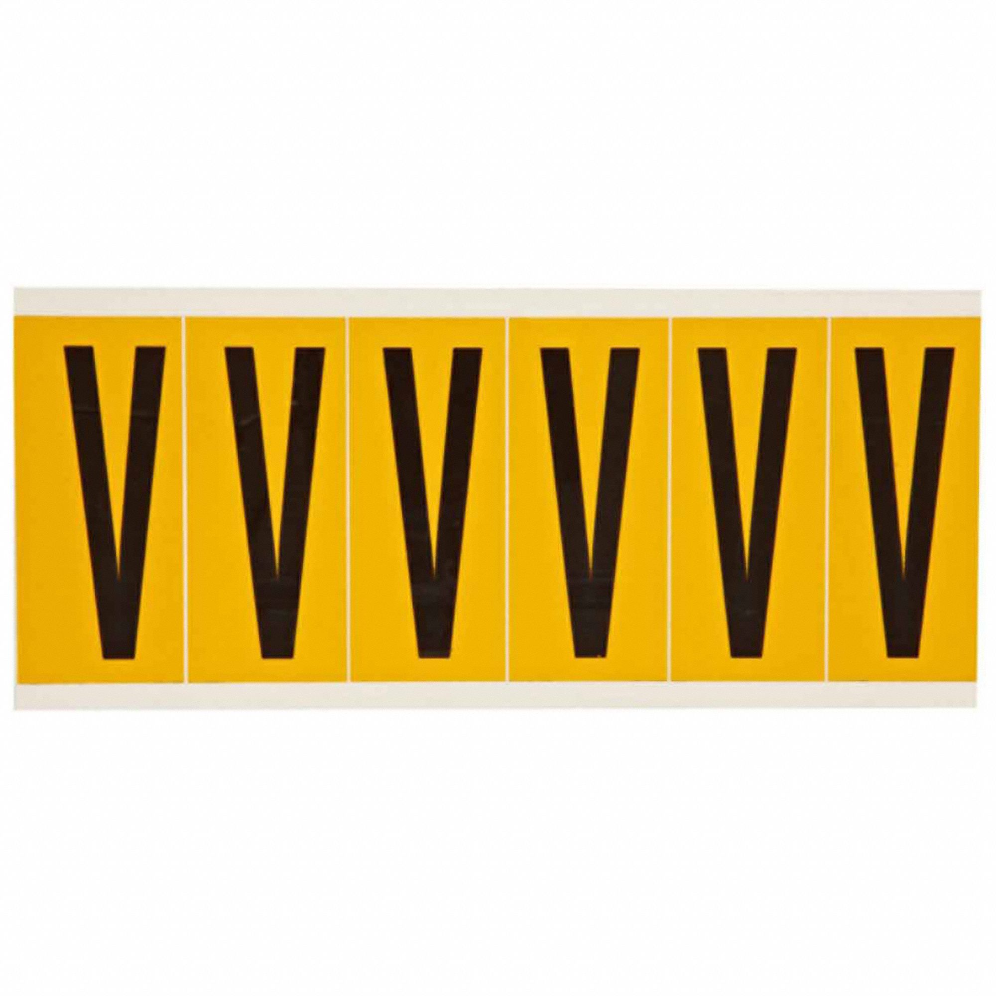 Letter Label: 3 in Character Ht, Indoor/Outdoor, Non-Reflective, Gothic, Black, V, Die Cut, 6 Pieces