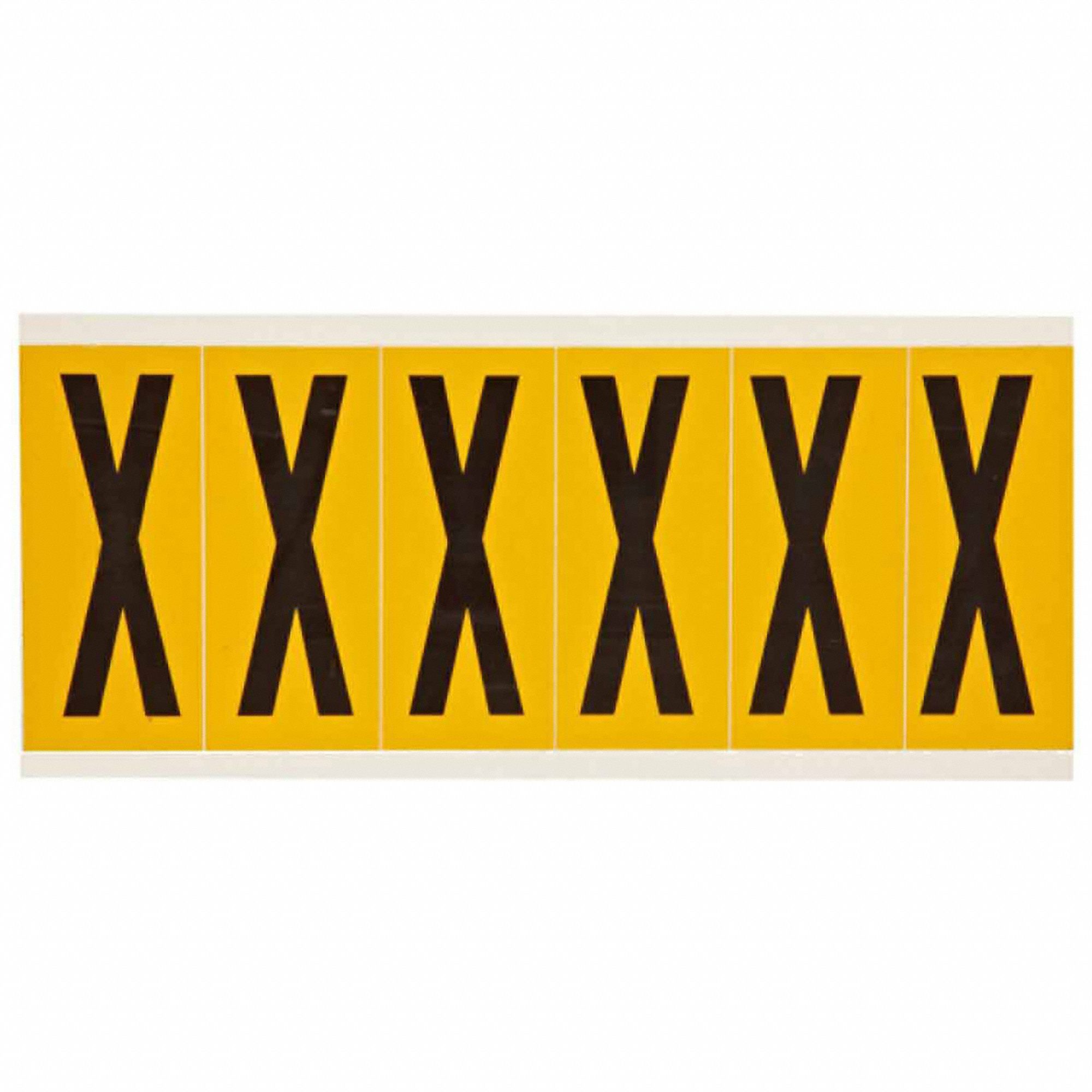 Letter Label: 3 in Character Ht, Indoor/Outdoor, Non-Reflective, Gothic, Black, X, Die Cut, 6 Pieces