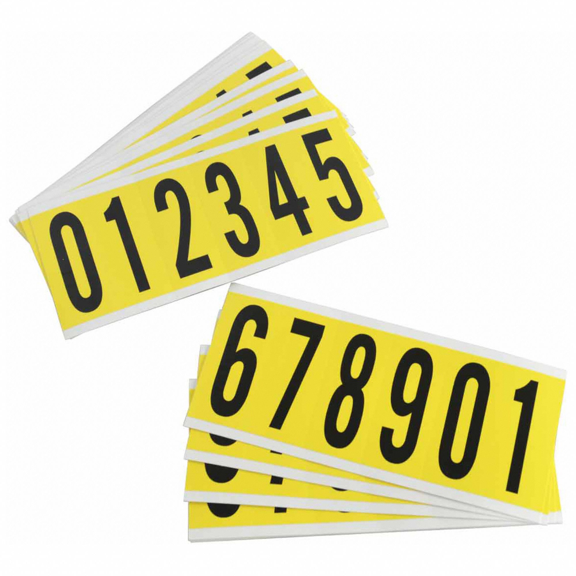 Number Label Set: 3 in Character Ht, Indoor Only, Non-Reflective, Gothic, Black, 0 to 9, Die Cut