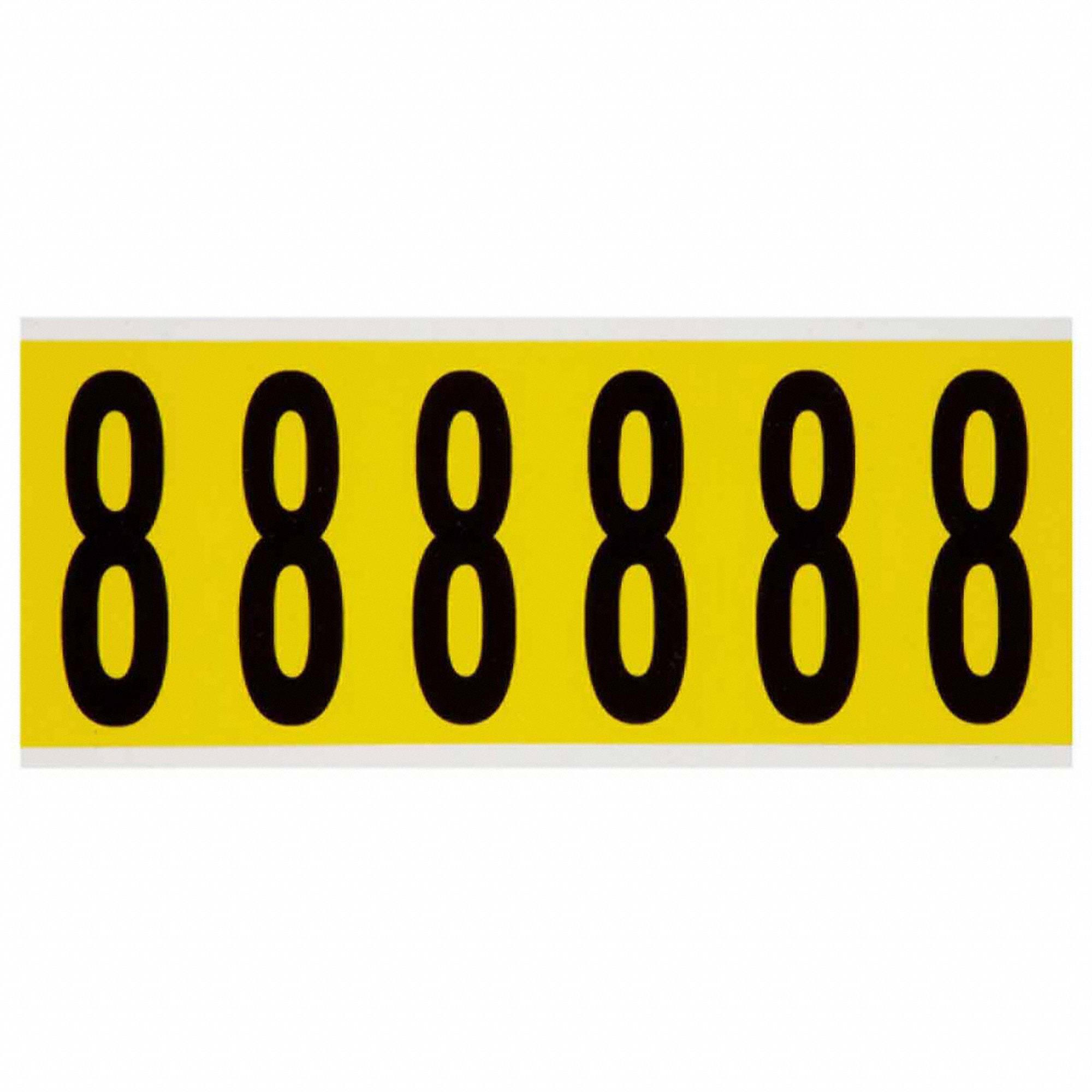 Number Label: 3 in Character Ht, Indoor Only, Non-Reflective, Gothic, Black, 8, Die Cut, Uppercase