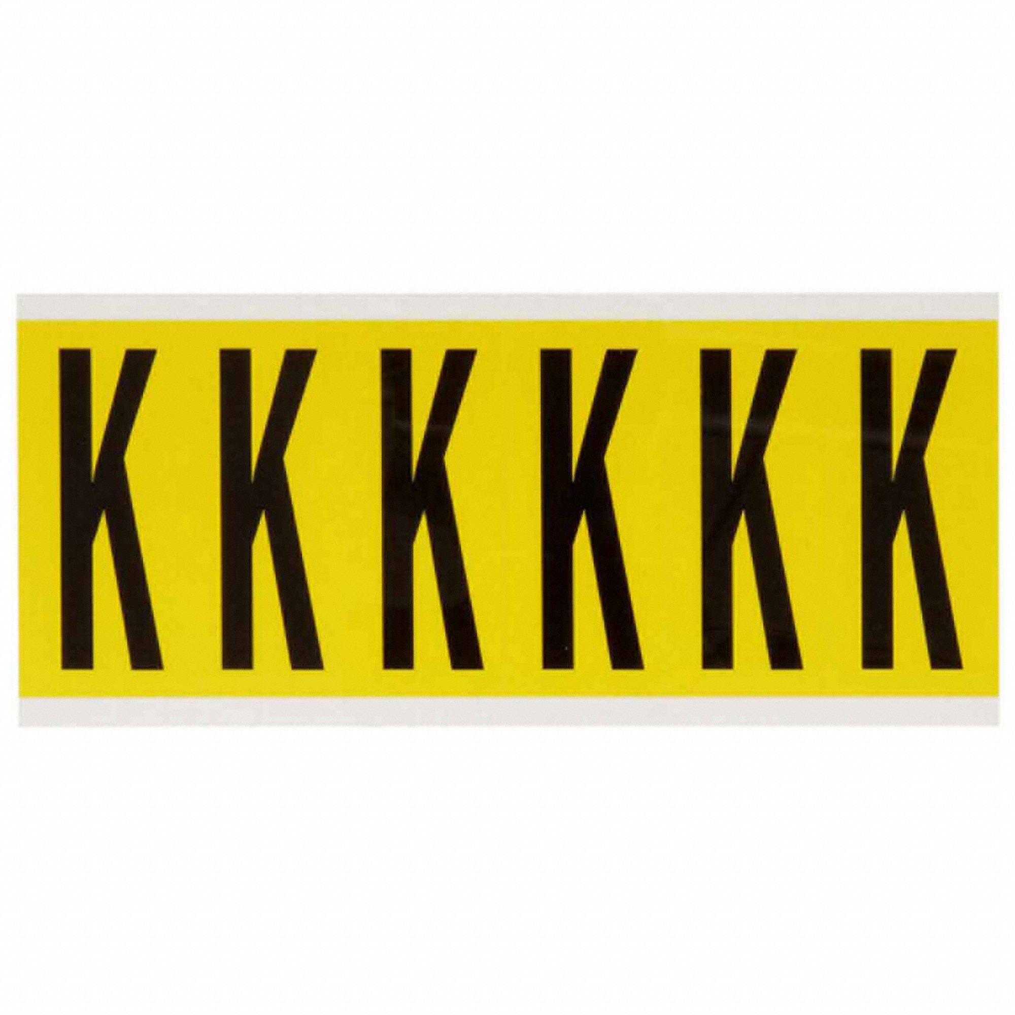 Letter Label: 3 in Character Ht, Indoor Only, Non-Reflective, Gothic, Black, K, Die Cut, Uppercase