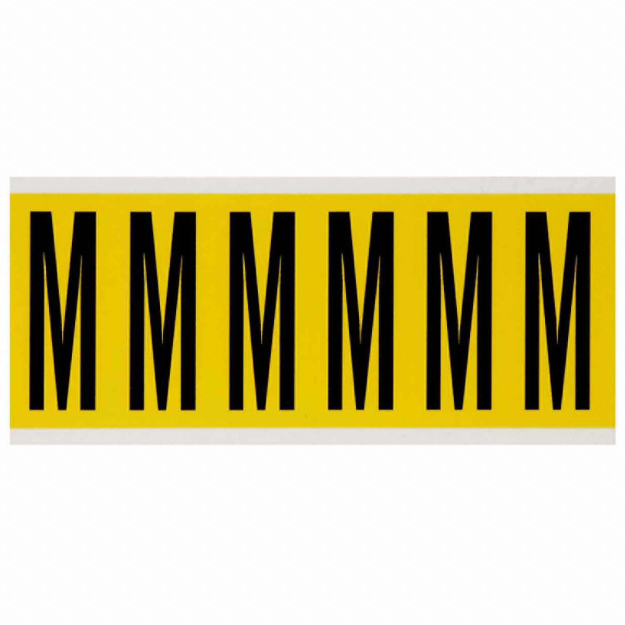 Letter Label: 3 in Character Ht, Indoor Only, Non-Reflective, Gothic, Black, M, Die Cut, Uppercase