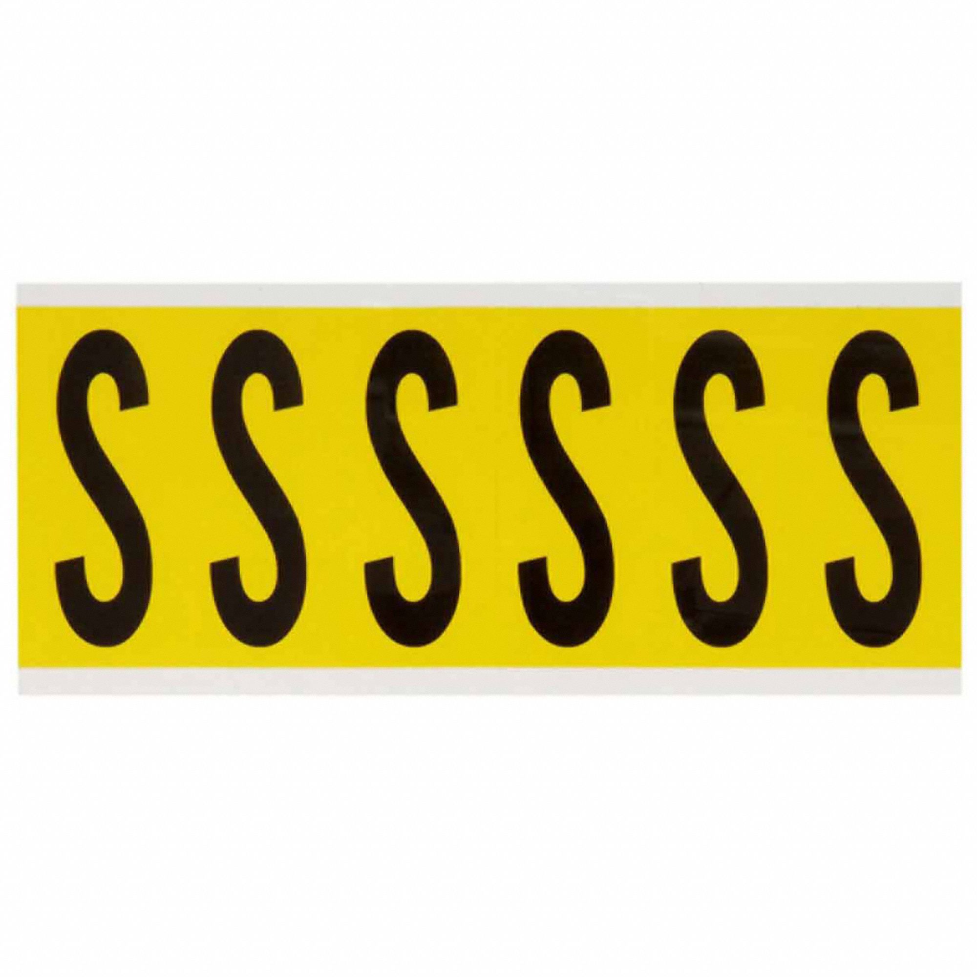 Letter Label: 3 in Character Ht, Indoor Only, Non-Reflective, Gothic, Black, S, Die Cut, Uppercase