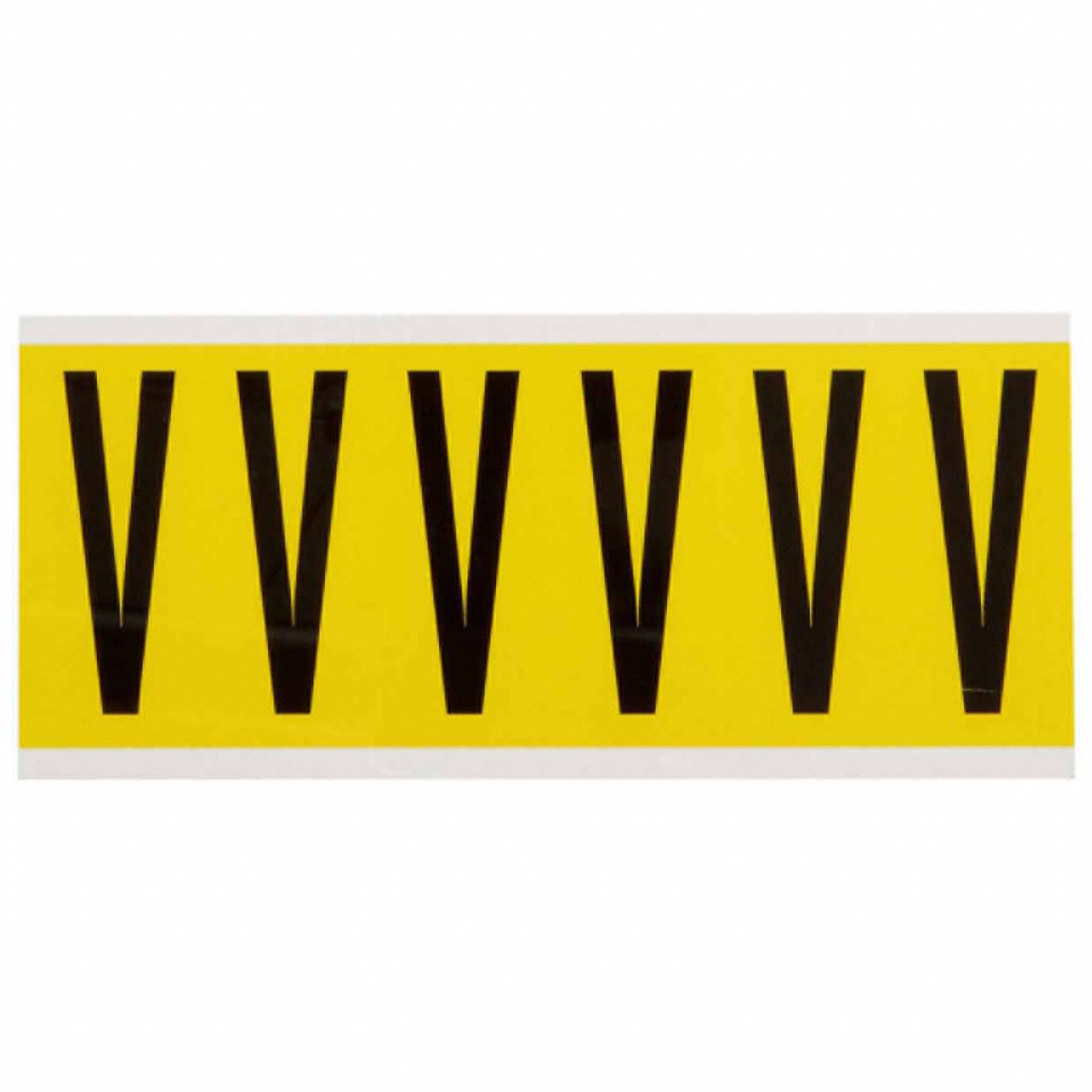 Letter Label: 3 in Character Ht, Indoor Only, Non-Reflective, Gothic, Black, V, Die Cut, Uppercase