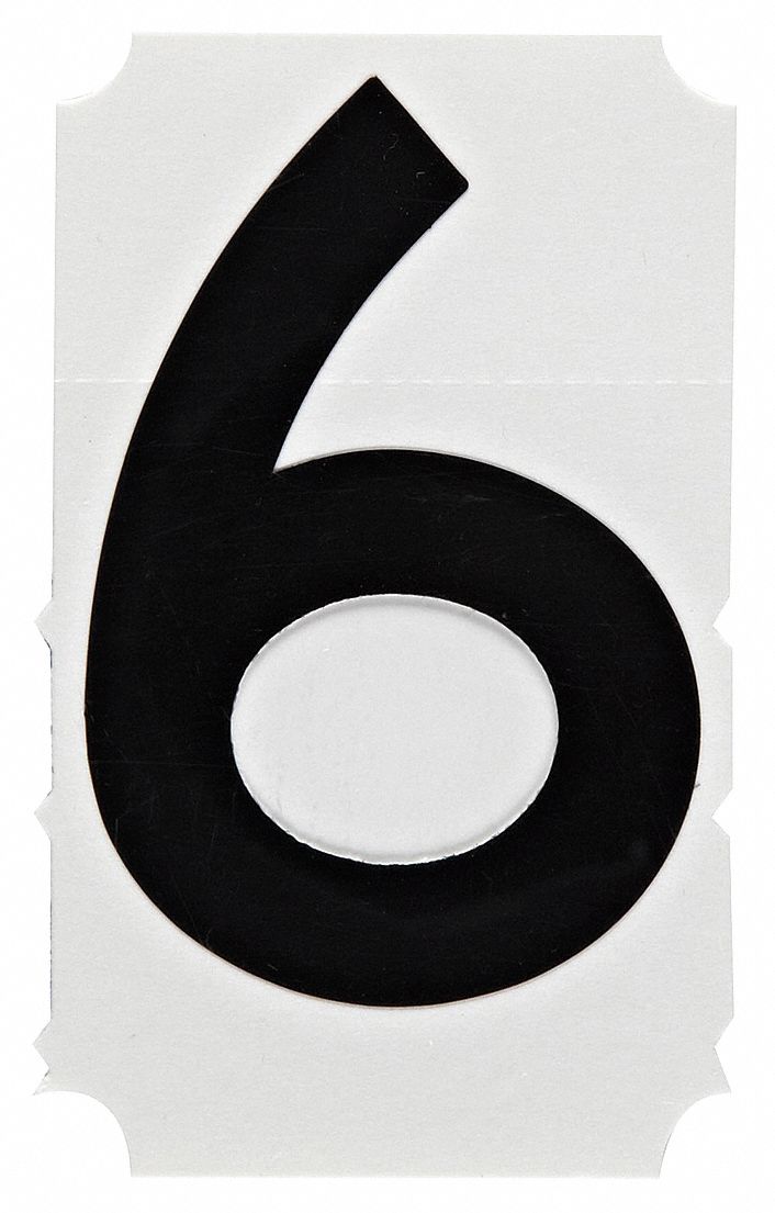 Number Label: 1 in Character Ht, Indoor/Outdoor, Non-Reflective, Gothic, Black, 6 or 9, Black, 10 PK