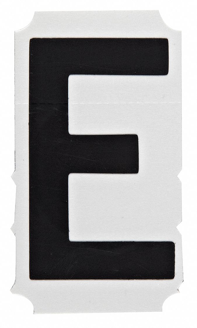 Letter Label: 1 in Character Ht, Indoor/Outdoor, Non-Reflective, Gothic, Black, E, Die Cut, 10 PK