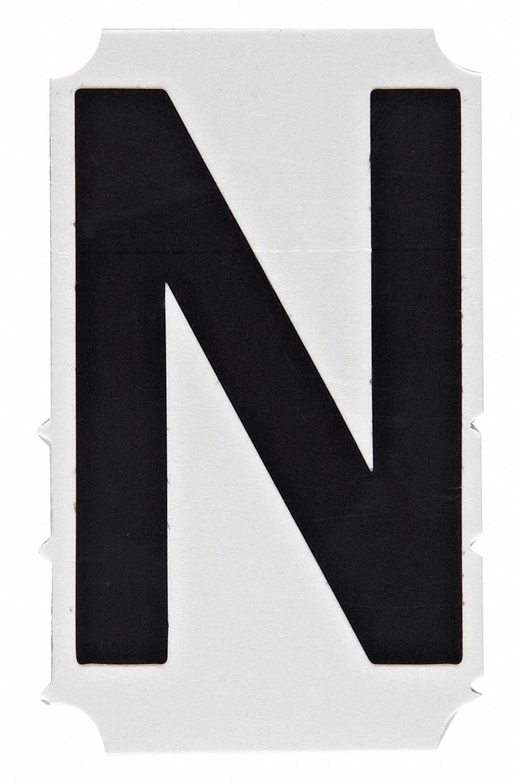 Letter Label: 4 in Character Ht, Indoor/Outdoor, Non-Reflective, Gothic, Black, Die Cut, 10 PK