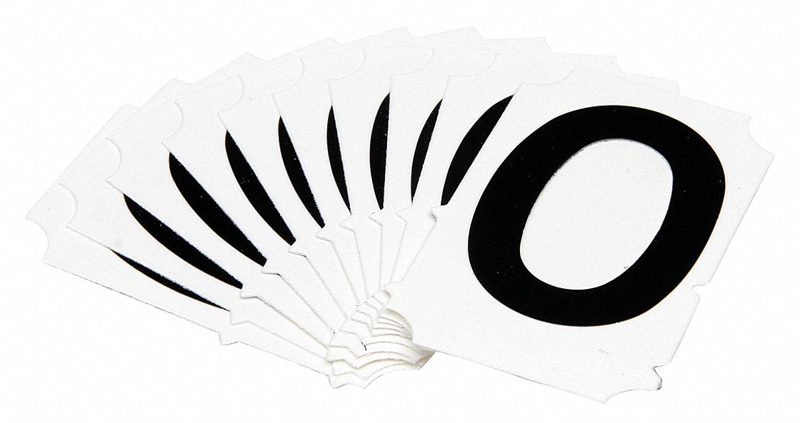 Letter Label: 3 in Character Ht, Indoor/Outdoor, Non-Reflective, Gothic, Black, O, Die Cut, 10 PK