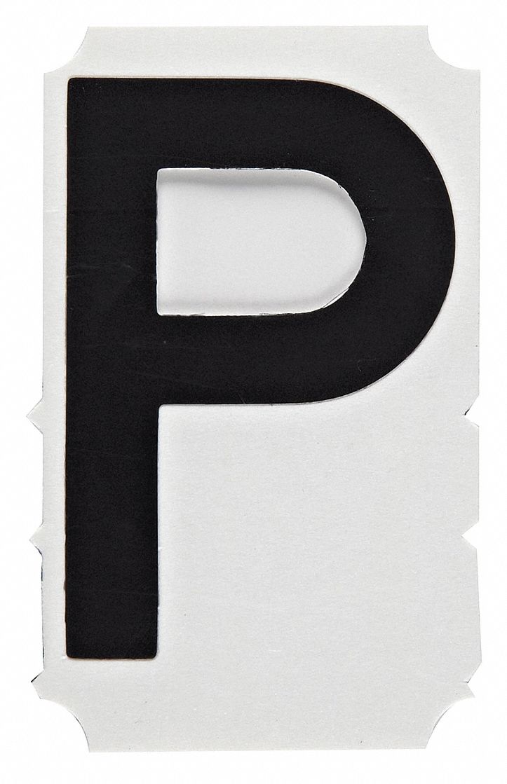 Letter Label: 1 in Character Ht, Indoor/Outdoor, Non-Reflective, Gothic, Black, P, Die Cut, 10 PK