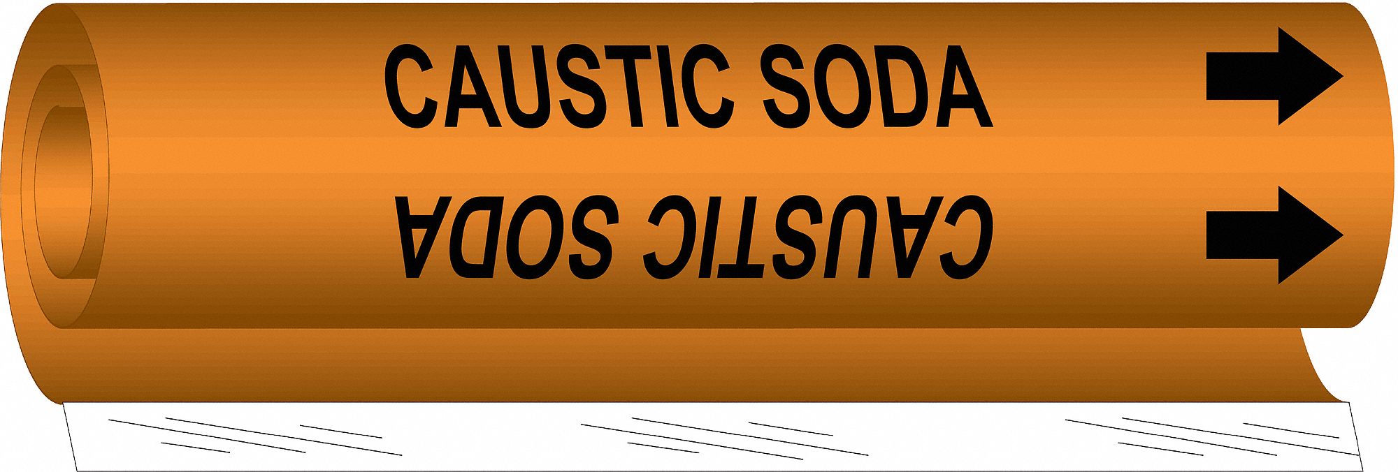 Pipe Marker: Caustic Soda, Orange, Black, Fits 1/2 to 1 3/8 in Pipe O.D., 1 Pipe Markers