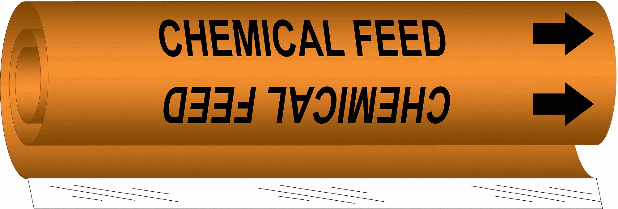 Pipe Marker: Chemical Feed, Orange, Black, Fits 1 1/2 to 2 3/8 in Pipe O.D., 1 Pipe Markers