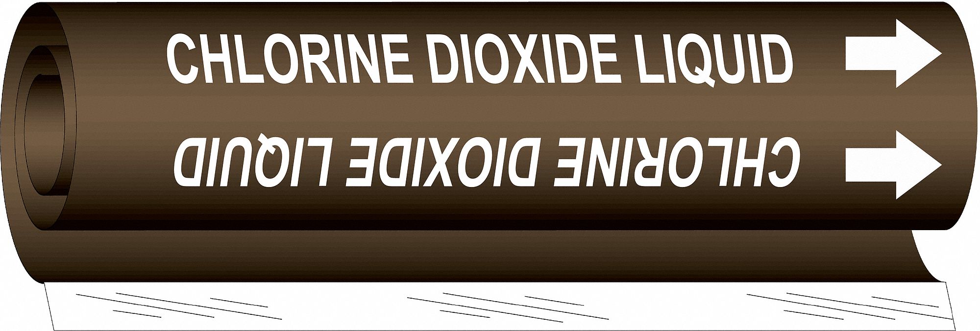 Pipe Marker: Chlorine Dioxide Liquid, Brown, White, Fits 1/2 to 1 3/8 in Pipe O.D., 1 Pipe Markers