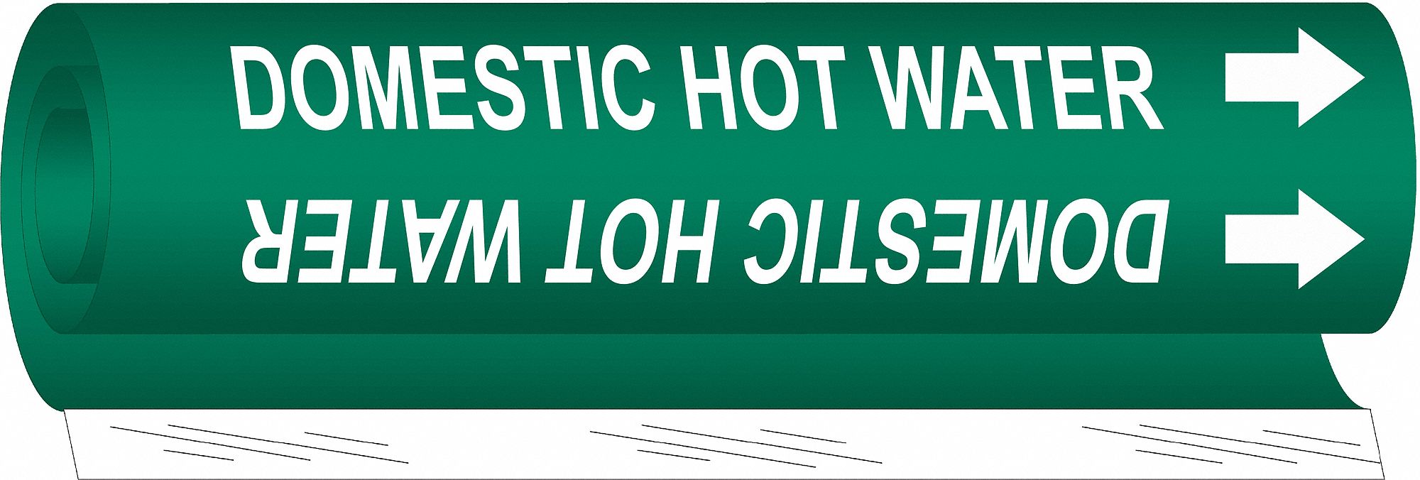 Pipe Marker: Domestic Hot Water, Green, White, Fits 1 1/2 to 2 3/8 in Pipe O.D., 1 Pipe Markers