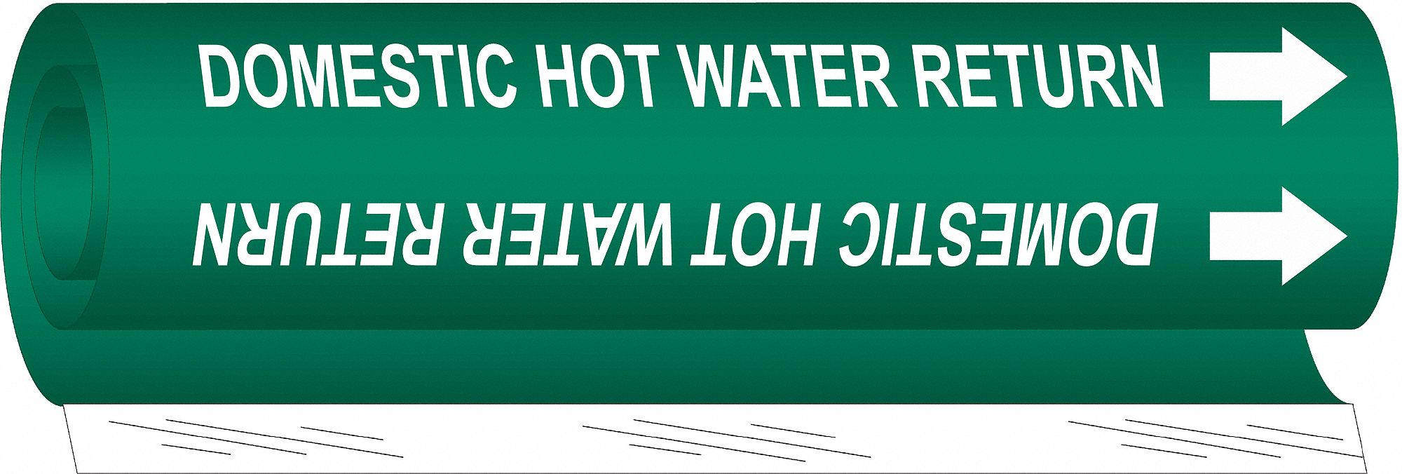 Pipe Marker: Domestic Hot Water Return, Green, White, Fits 1/2 to 1 3/8 in Pipe O.D., 1 Pipe Markers